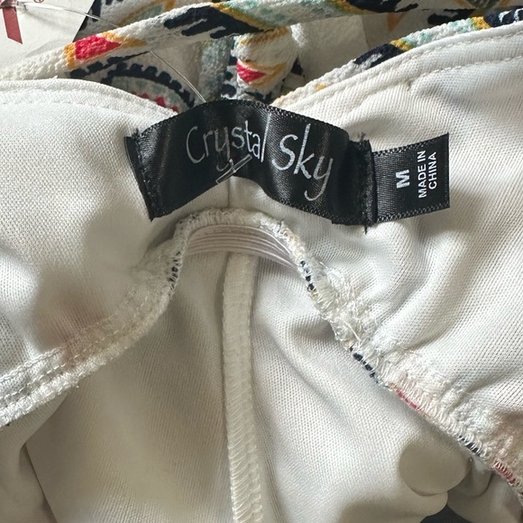 White and Blue Floral Striped Jumpsuit with V-Neck - Picture 3 of 3